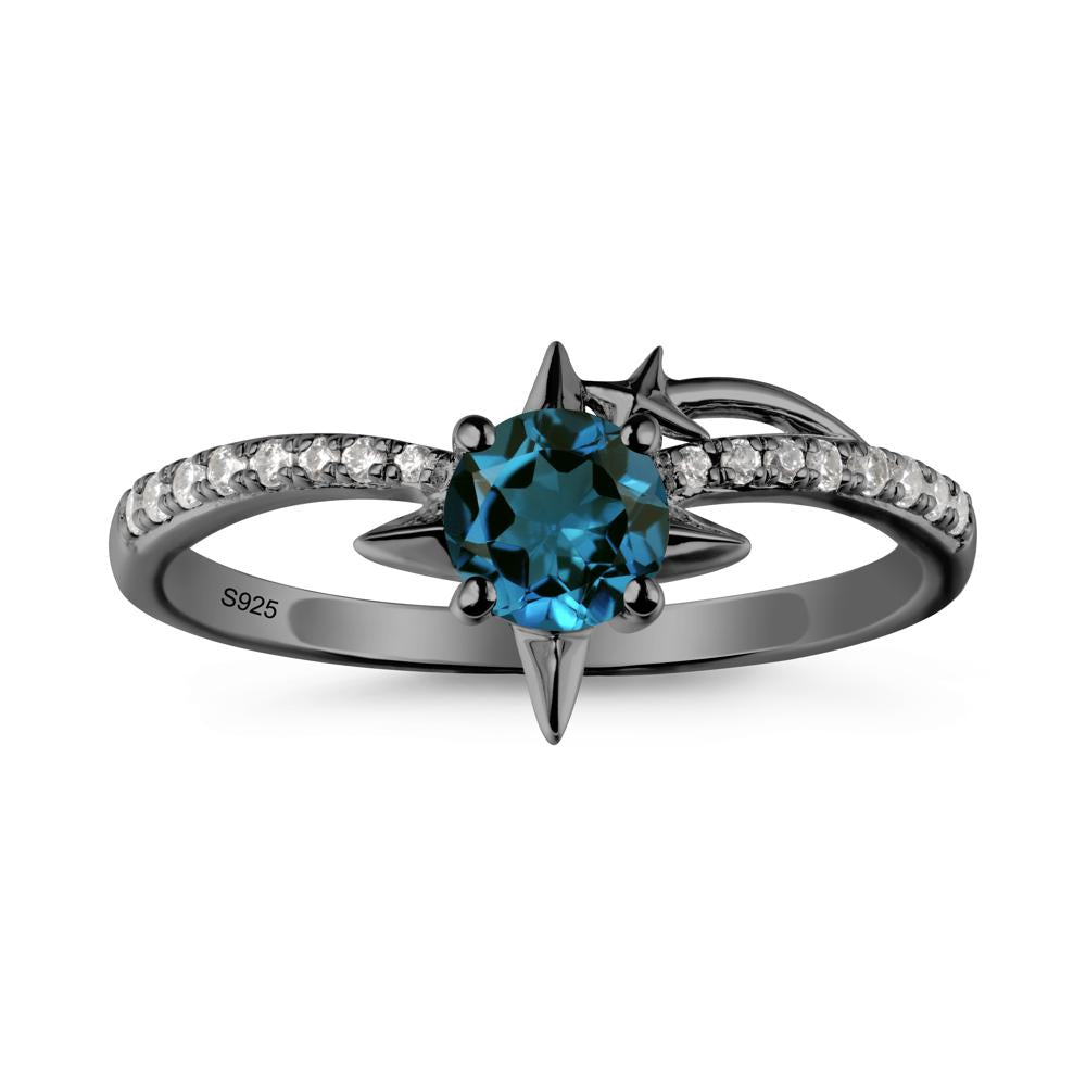 Simple Four Point Star London Blue Topaz Ring - LUO Jewelry #metal_black finish sterling silver