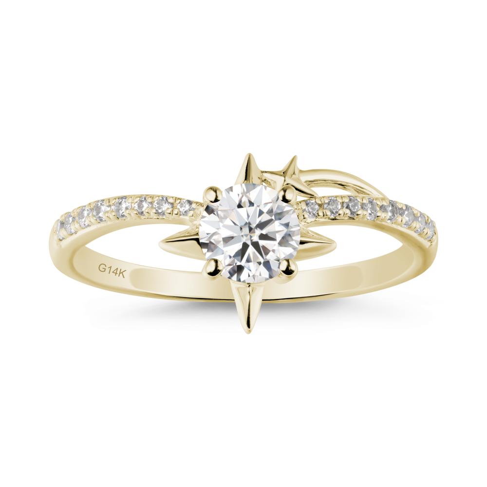 Round Moissanite Four Point Star Ring - LUO Jewelry #metal_14k yellow gold
