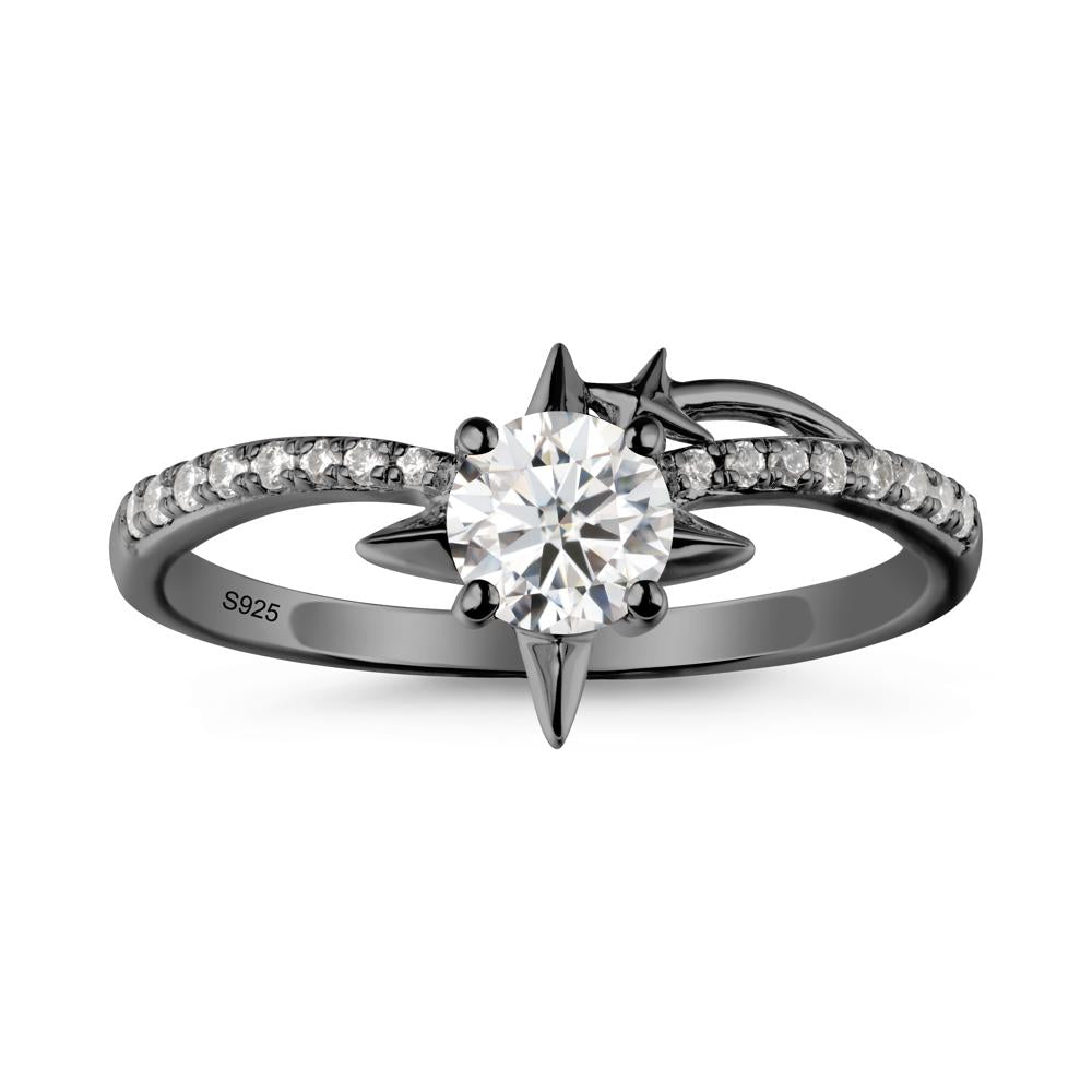 Round Moissanite Four Point Star Ring - LUO Jewelry #metal_black finish sterling silver