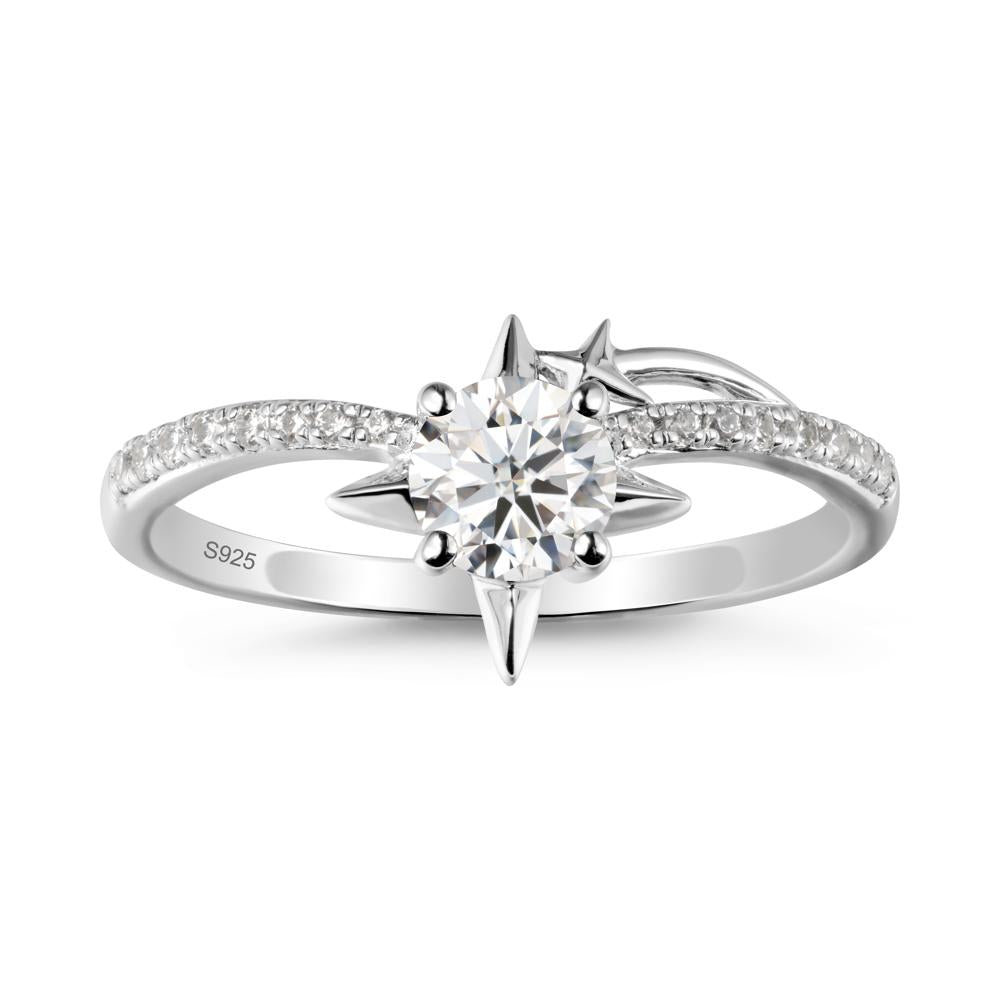 Round Moissanite Four Point Star Ring - LUO Jewelry #metal_sterling silver