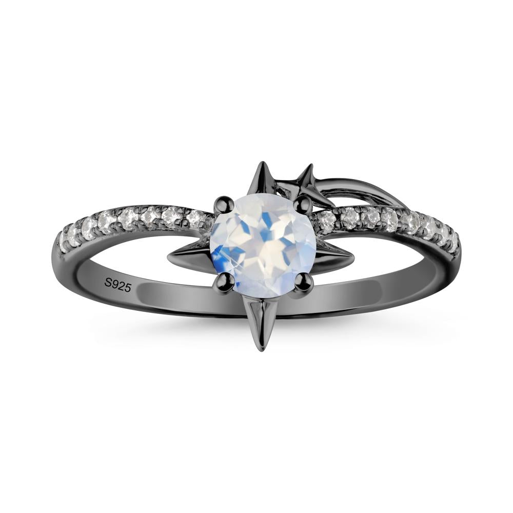Simple Four Point Star Moonstone Ring - LUO Jewelry #metal_black finish sterling silver