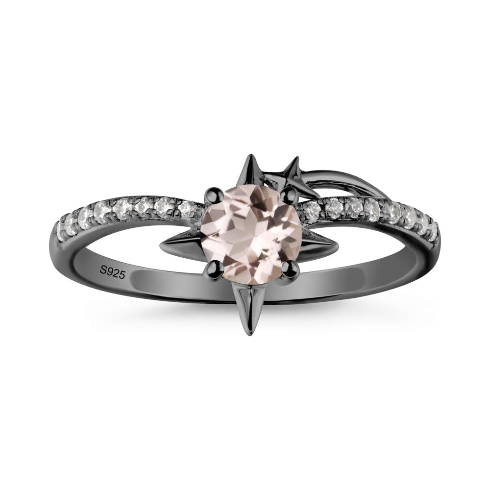 Round Morganite Four Point Star Ring - LUO Jewelry #metal_black finish sterling silver