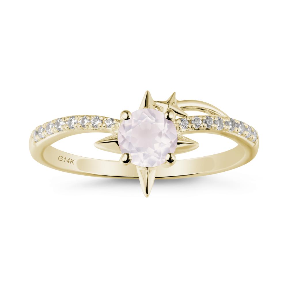 Round Rose Quartz Four Point Star Ring - LUO Jewelry #metal_14k yellow gold