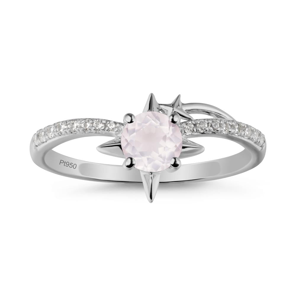 Round Rose Quartz Four Point Star Ring - LUO Jewelry #metal_platinum