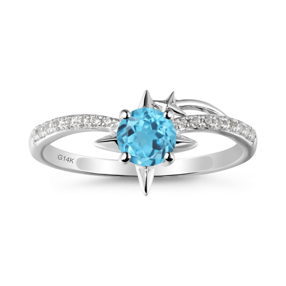 Simple Four Point Star Swiss Blue Topaz Ring - LUO Jewelry #metal_14k white gold