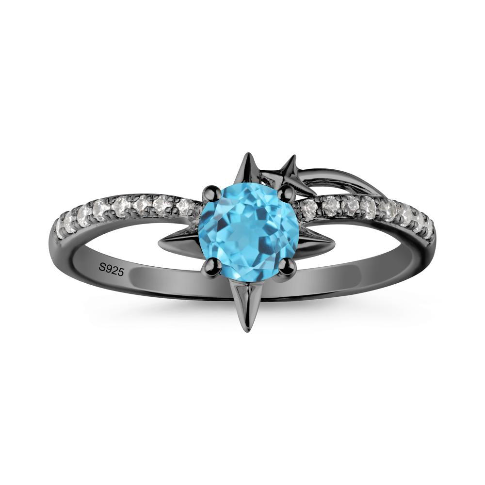 Simple Four Point Star Swiss Blue Topaz Ring - LUO Jewelry #metal_black finish sterling silver
