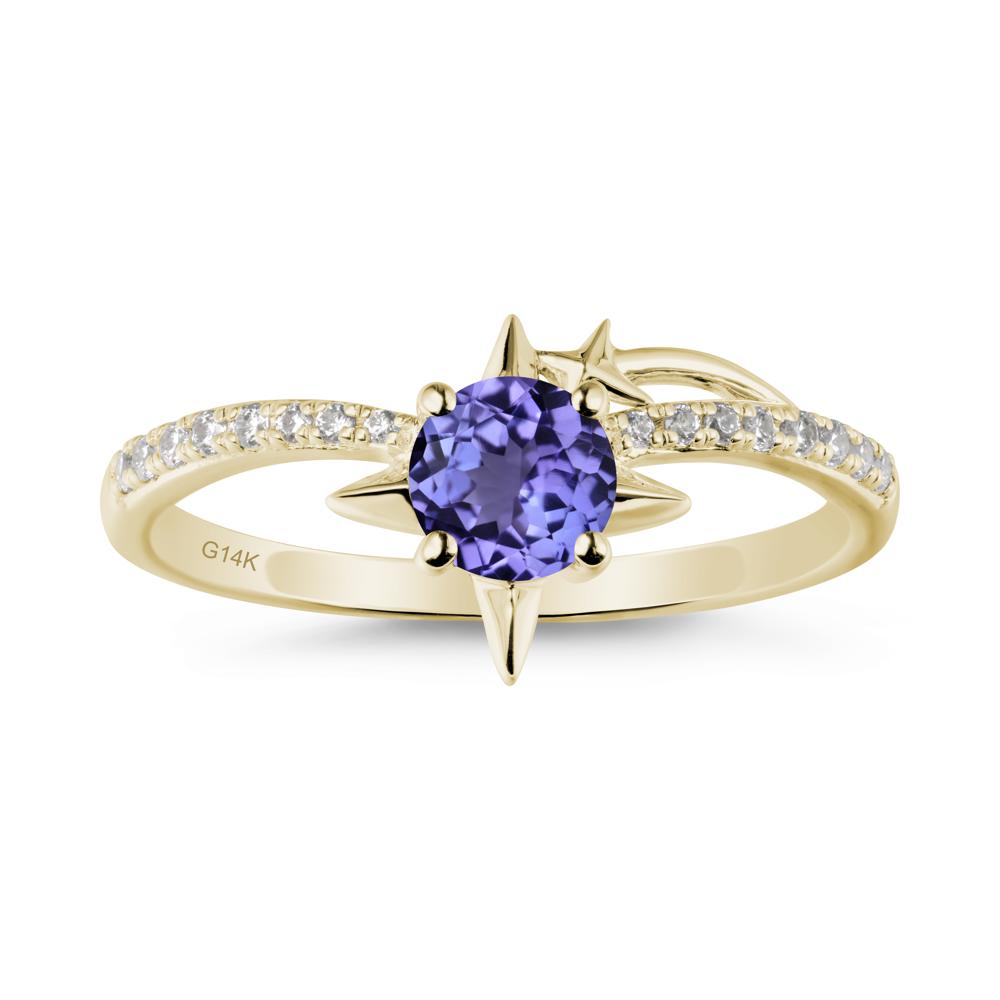 Round Tanzanite Four Point Star Ring - LUO Jewelry #metal_14k yellow gold