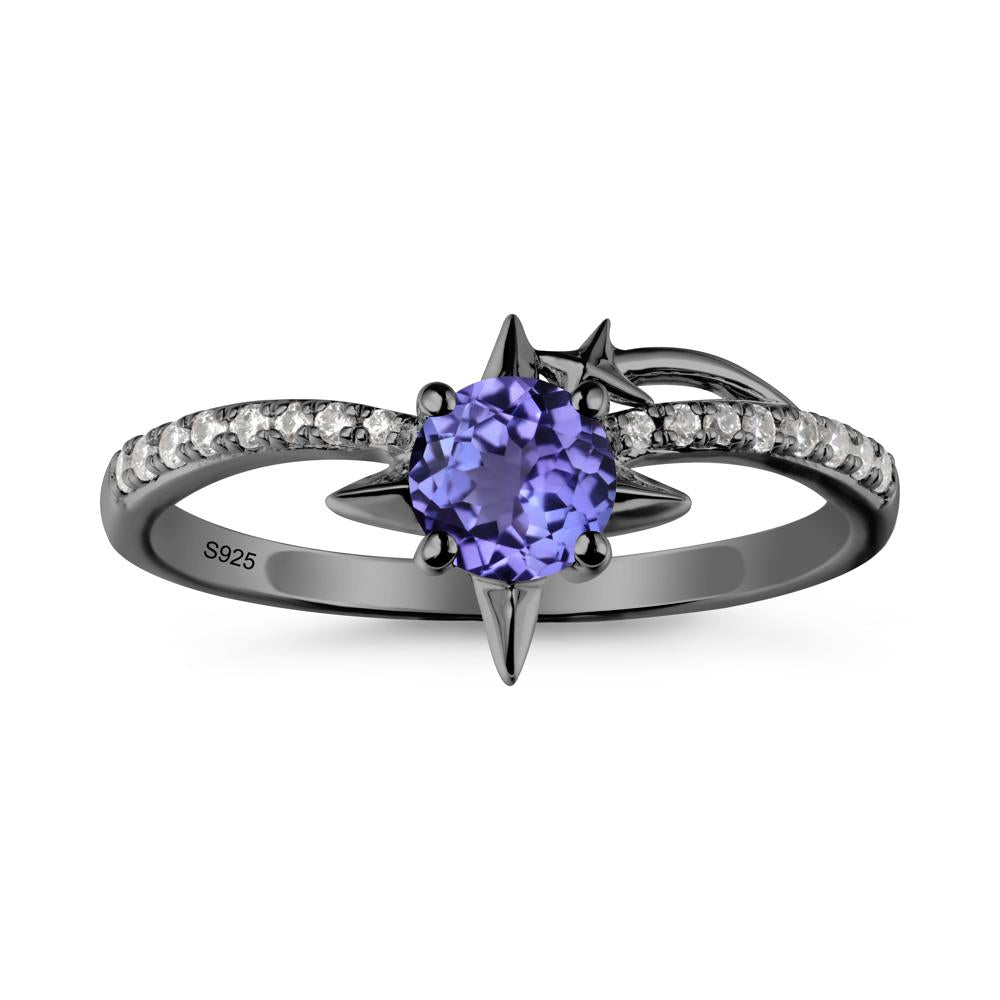 Round Tanzanite Four Point Star Ring - LUO Jewelry #metal_black finish sterling silver