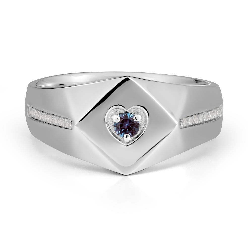 Wide Band Alexandrite Ring with Pav茅 Accents - LUO Jewelry #metal_18k white gold