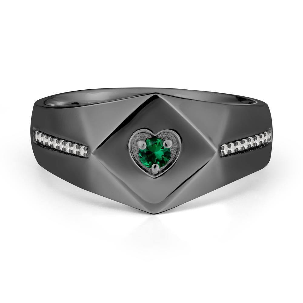 Wide Band Emerald Ring with Pav茅 Accents - LUO Jewelry #metal_black finish sterling silver