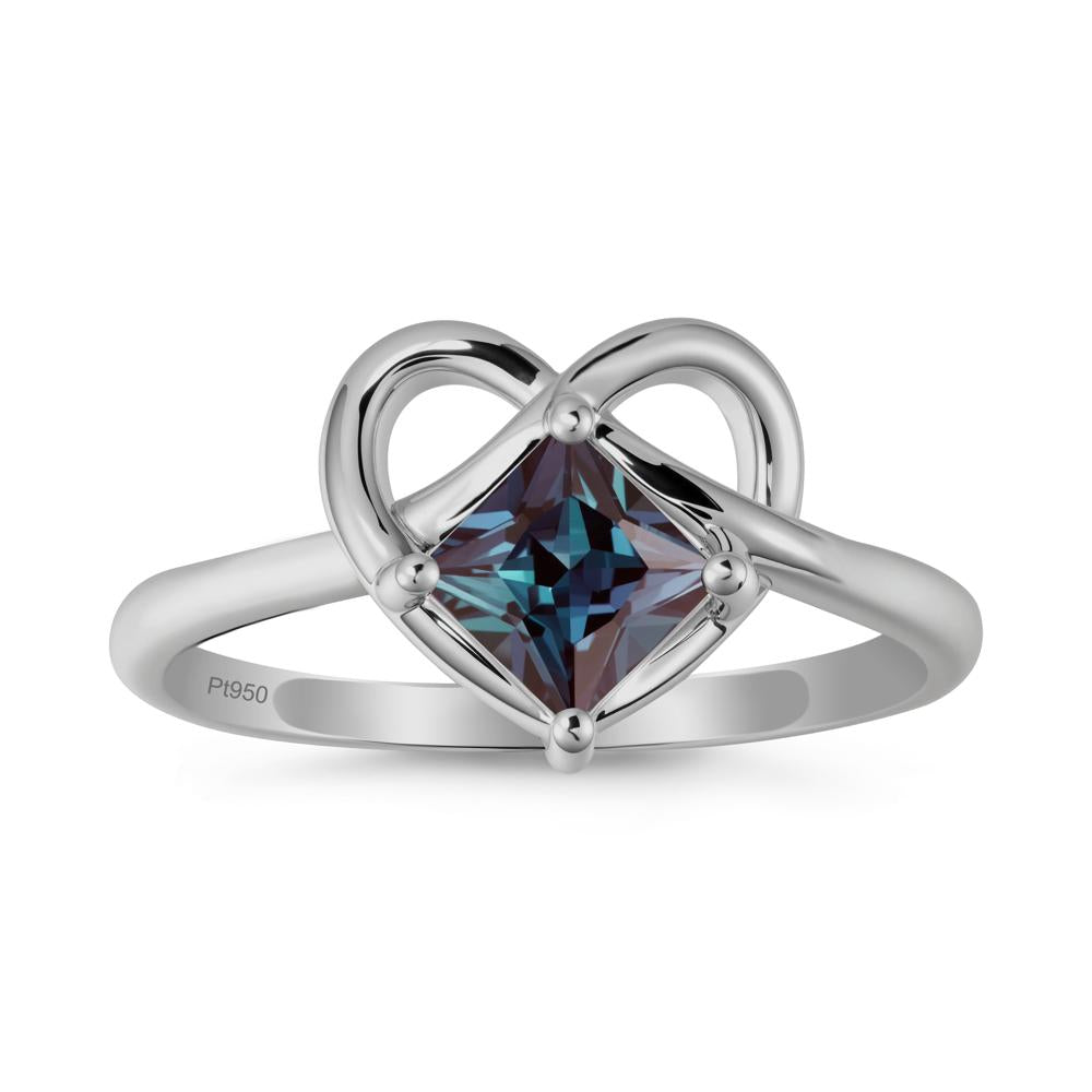 Delicate Square Alexandrite Ring with Heart Loop - LUO Jewelry #metal_platinum