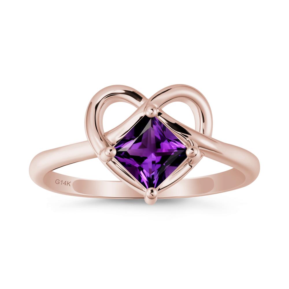 Delicate Square Amethyst Ring with Heart Loop - LUO Jewelry #metal_14k rose gold