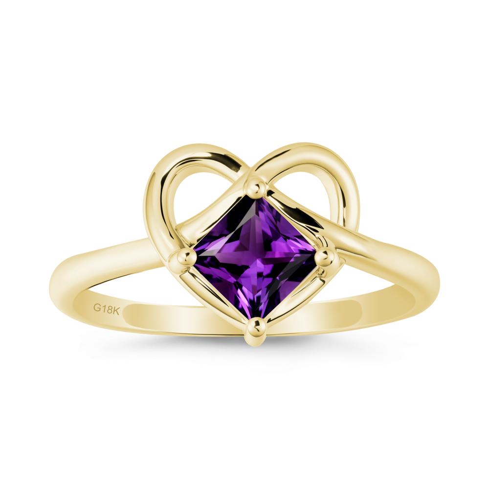 Delicate Square Amethyst Ring with Heart Loop - LUO Jewelry #metal_18k yellow gold