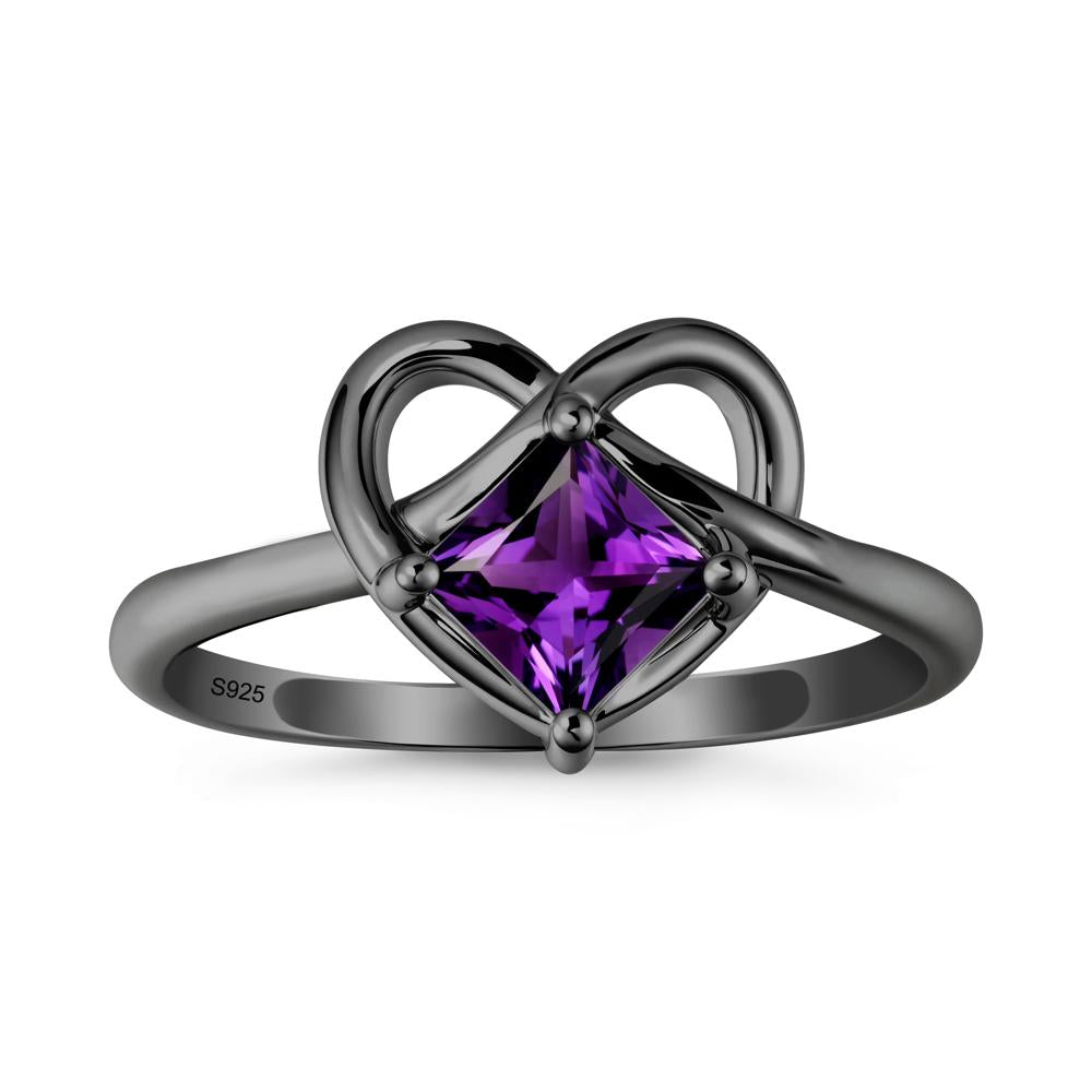 Delicate Square Amethyst Ring with Heart Loop - LUO Jewelry #metal_black finish sterling silver