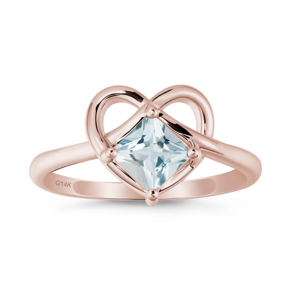 Delicate Square Aquamarine Ring with Heart Loop - LUO Jewelry #metal_14k rose gold