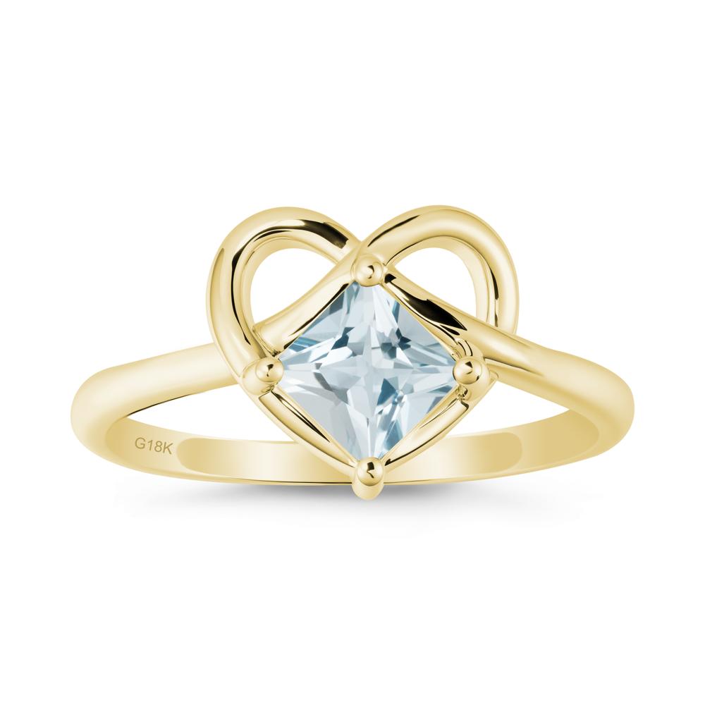 Delicate Square Aquamarine Ring with Heart Loop - LUO Jewelry #metal_18k yellow gold