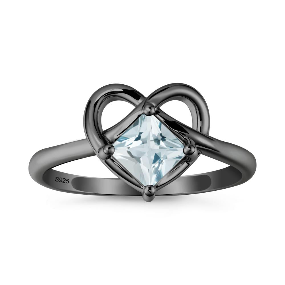 Delicate Square Aquamarine Ring with Heart Loop - LUO Jewelry #metal_black finish sterling silver