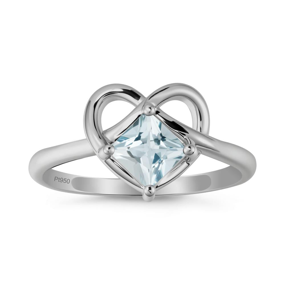 Delicate Square Aquamarine Ring with Heart Loop - LUO Jewelry #metal_platinum