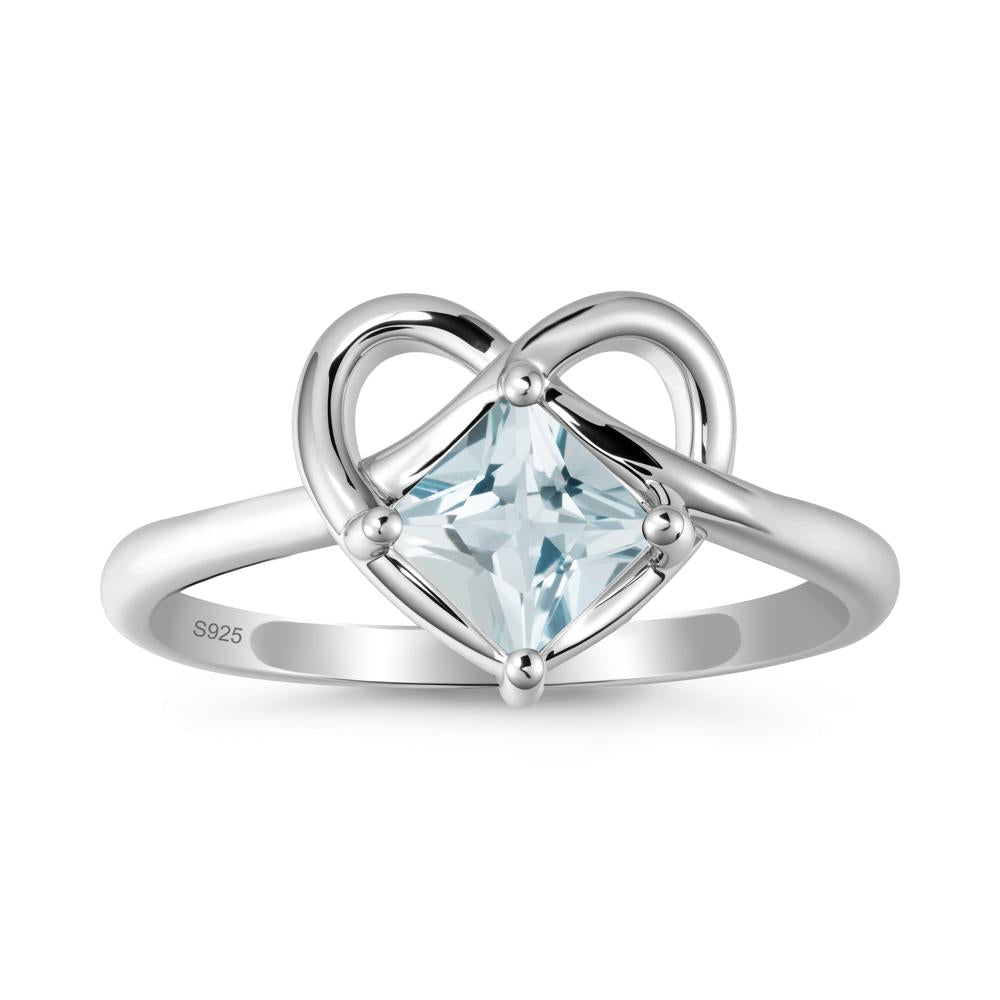 Delicate Square Aquamarine Ring with Heart Loop - LUO Jewelry #metal_sterling silver
