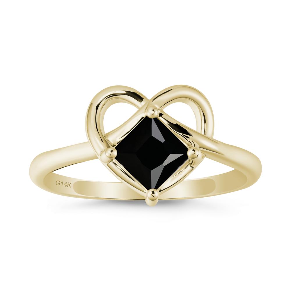 Delicate Square Black Spinel Ring with Heart Loop - LUO Jewelry #metal_14k yellow gold