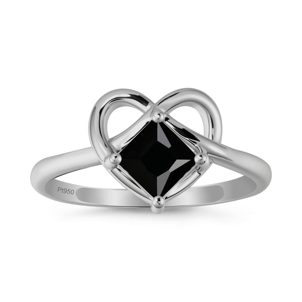Delicate Square Black Spinel Ring with Heart Loop - LUO Jewelry #metal_platinum