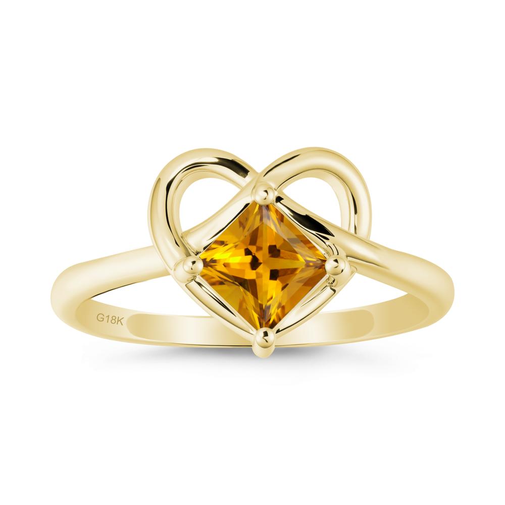 Delicate Square Citrine Ring with Heart Loop - LUO Jewelry #metal_18k yellow gold