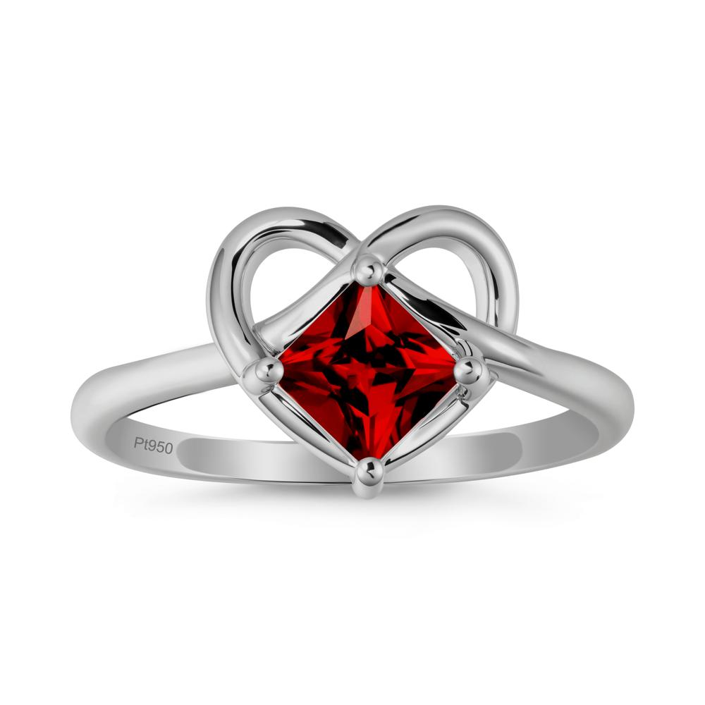 Delicate Square Garnet Ring with Heart Loop - LUO Jewelry #metal_platinum