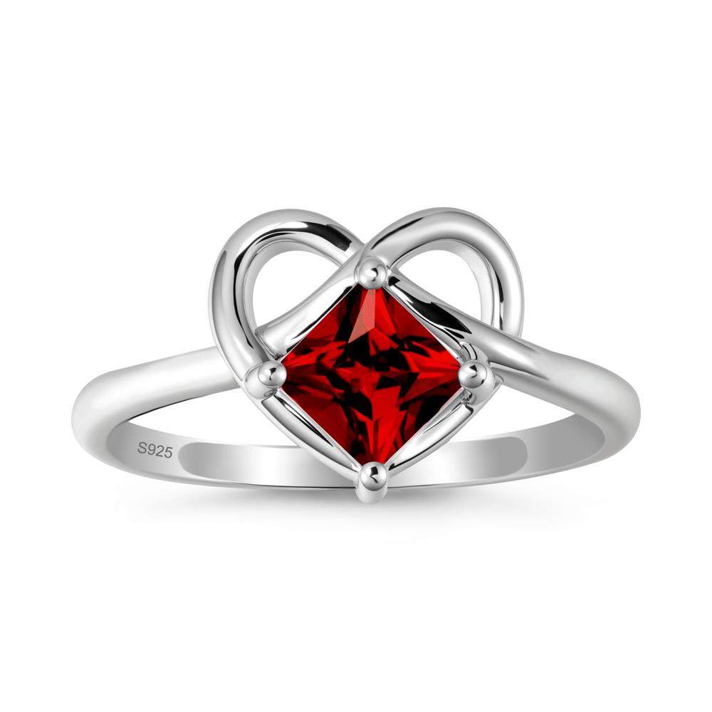 Delicate Square Garnet Ring with Heart Loop - LUO Jewelry #metal_sterling silver