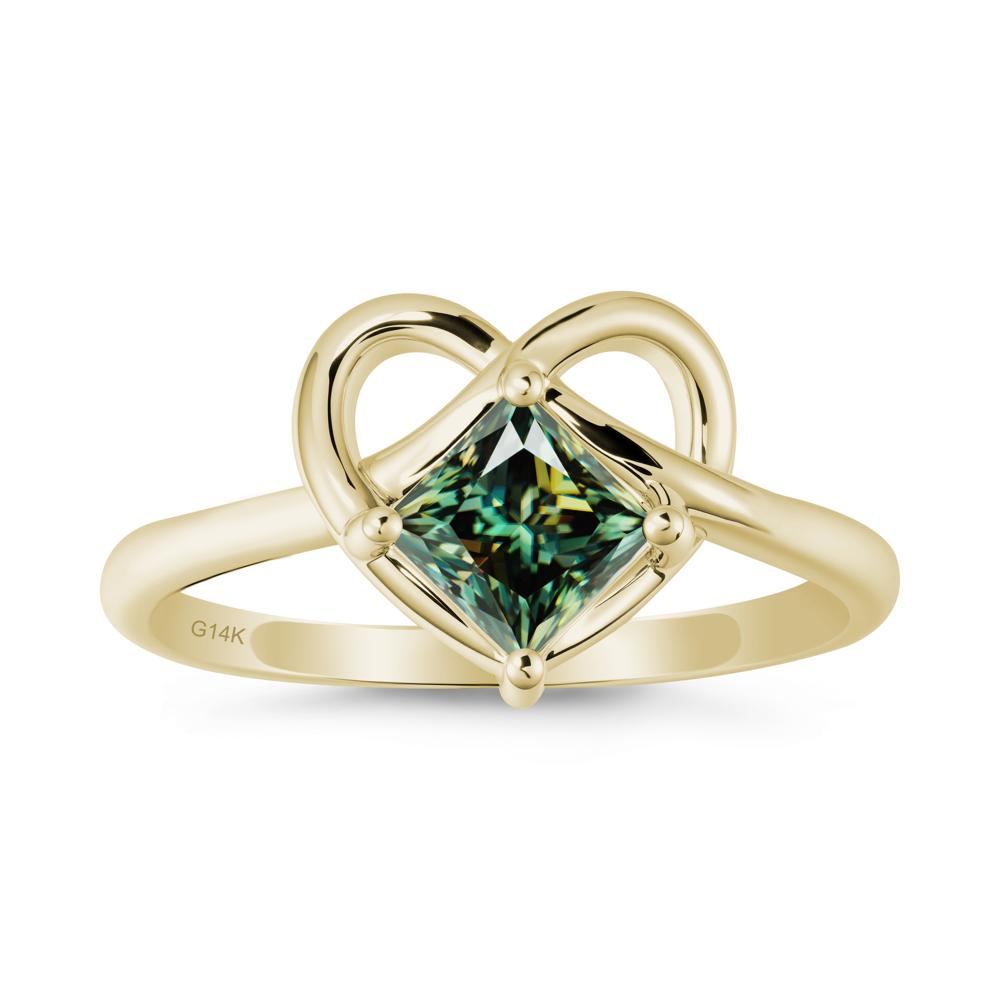 Delicate Square Green Moissanite Ring with Heart Loop - LUO Jewelry #metal_14k yellow gold