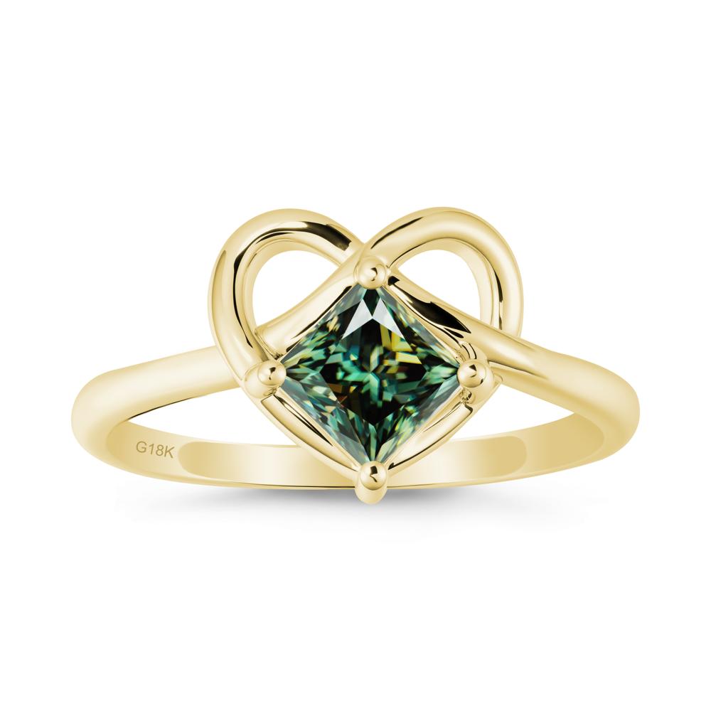 Delicate Square Green Moissanite Ring with Heart Loop - LUO Jewelry #metal_18k yellow gold