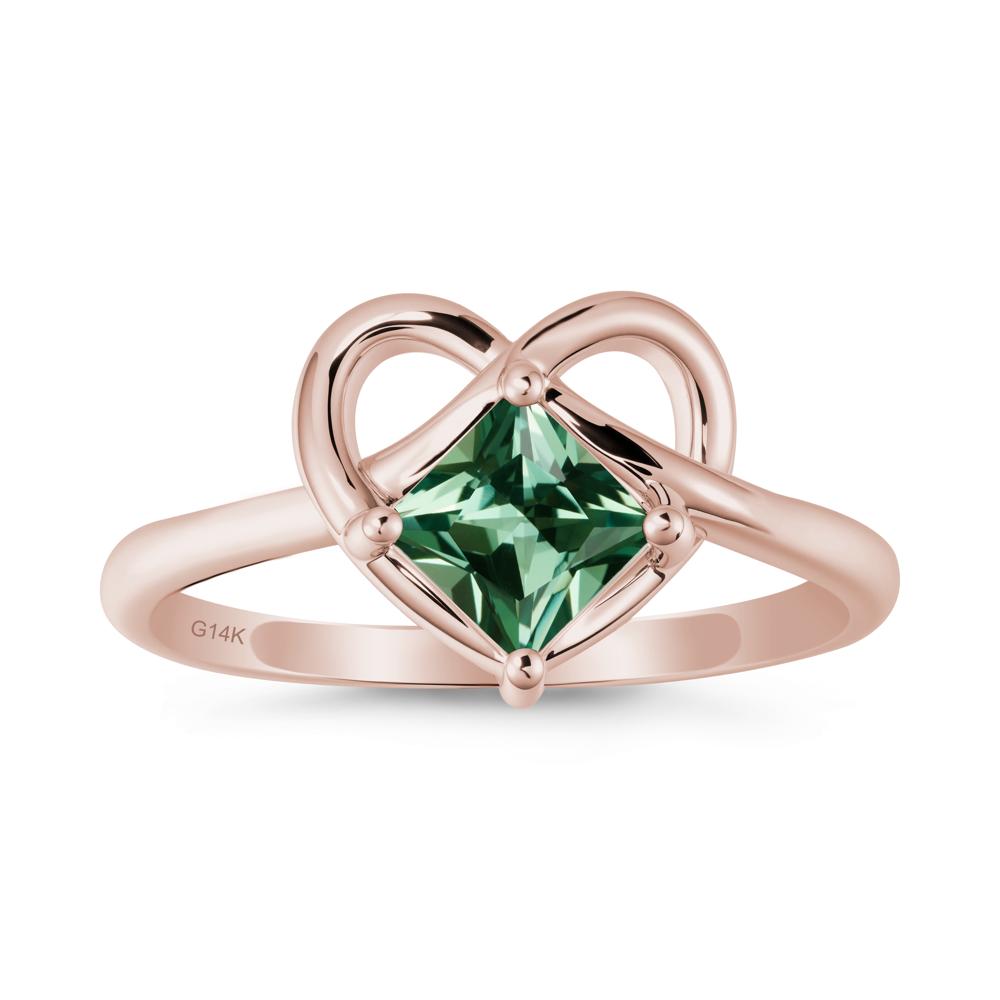 Delicate Square Green Sapphire Ring with Heart Loop - LUO Jewelry #metal_14k rose gold