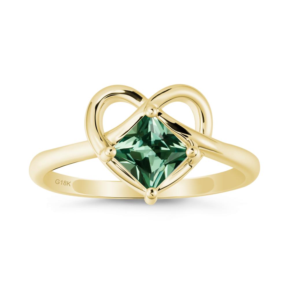 Delicate Square Green Sapphire Ring with Heart Loop - LUO Jewelry #metal_18k yellow gold