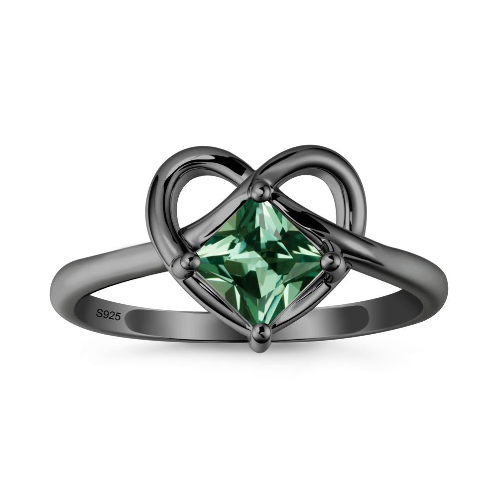 Delicate Square Green Sapphire Ring with Heart Loop - LUO Jewelry #metal_black finish sterling silver