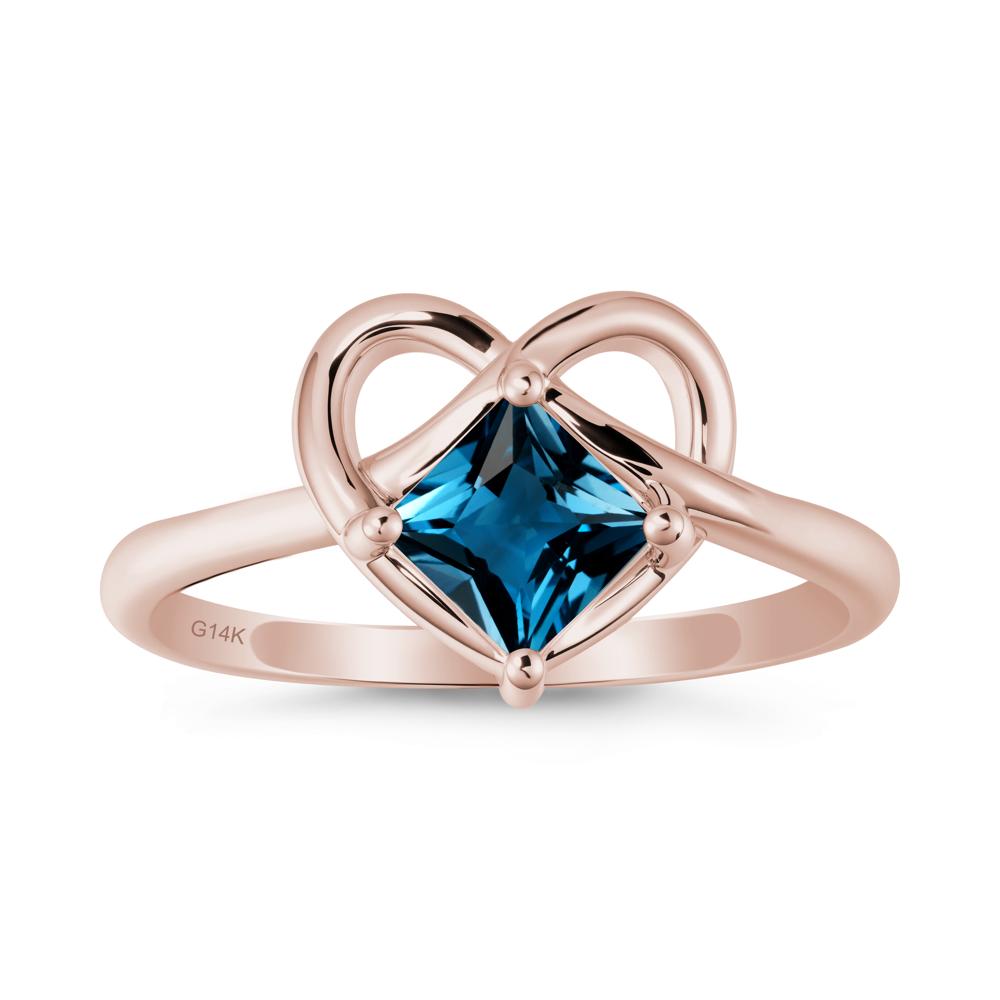 Delicate Square London Blue Topaz Ring with Heart Loop - LUO Jewelry #metal_14k rose gold