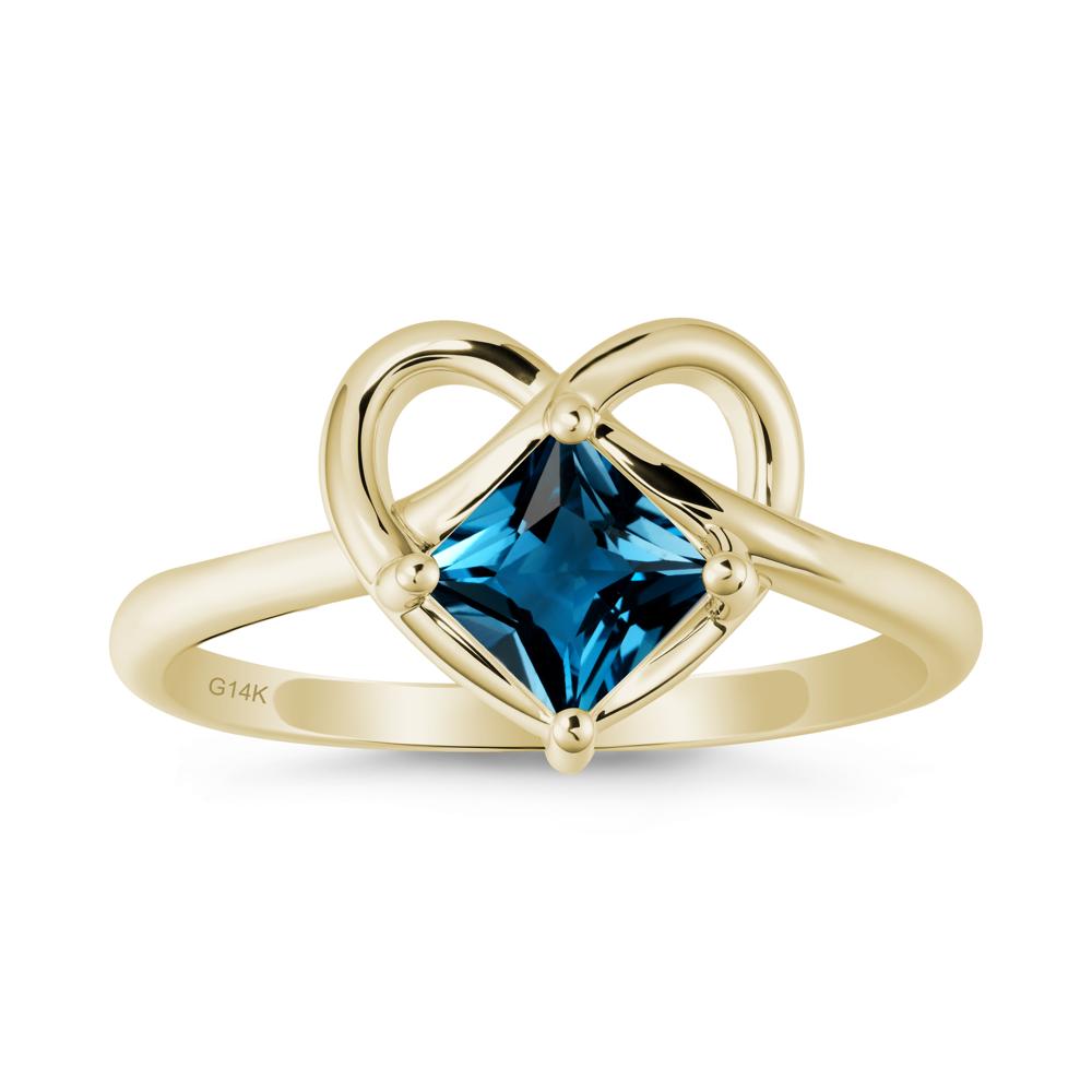 Delicate Square London Blue Topaz Ring with Heart Loop - LUO Jewelry #metal_14k yellow gold