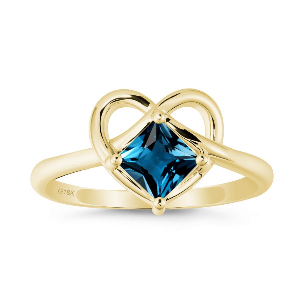 Delicate Square London Blue Topaz Ring with Heart Loop - LUO Jewelry #metal_18k yellow gold