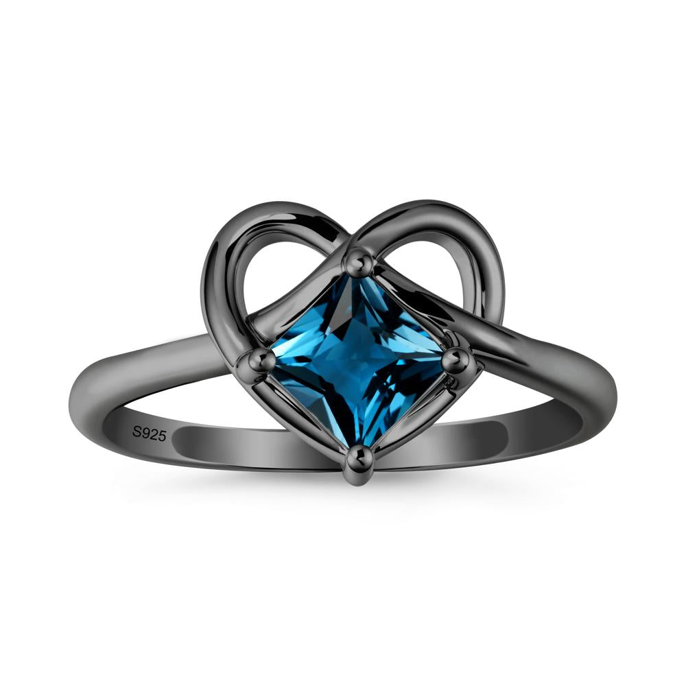 Delicate Square London Blue Topaz Ring with Heart Loop - LUO Jewelry #metal_black finish sterling silver