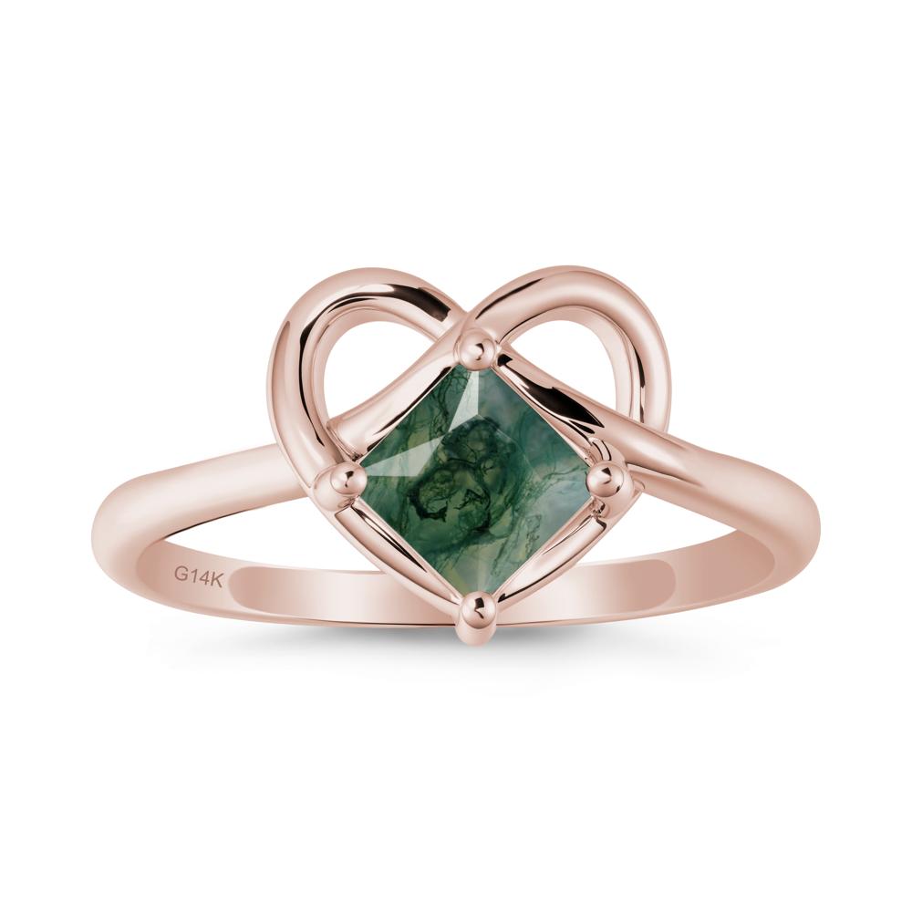 Delicate Square Moss Agate Ring with Heart Loop - LUO Jewelry #metal_14k rose gold