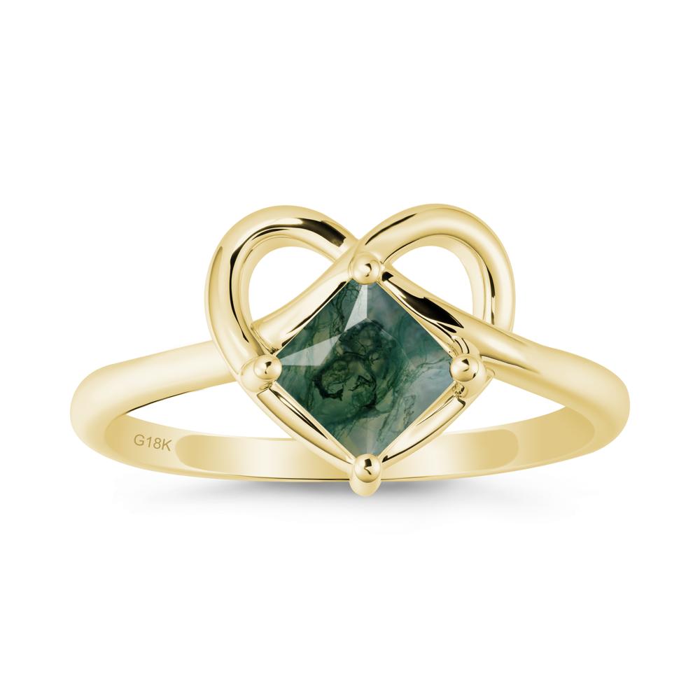 Delicate Square Moss Agate Ring with Heart Loop - LUO Jewelry #metal_18k yellow gold