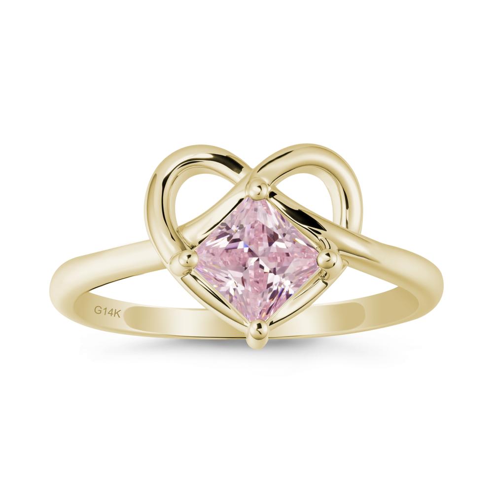 Delicate Square Pink Cubic Zirconia Ring with Heart Loop - LUO Jewelry #metal_14k yellow gold