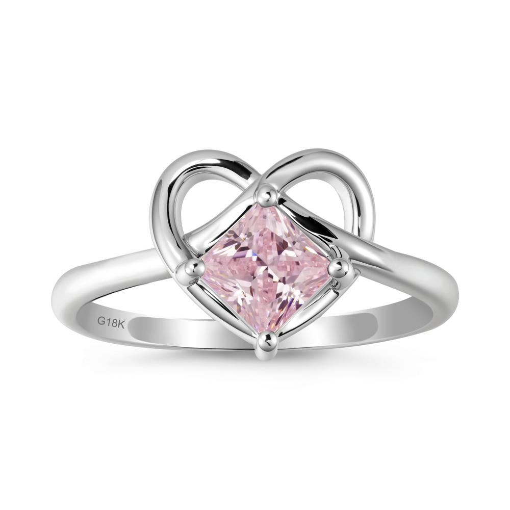 Delicate Square Pink Cubic Zirconia Ring with Heart Loop - LUO Jewelry #metal_18k white gold