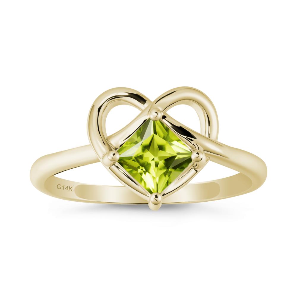 Delicate Square Peridot Ring with Heart Loop - LUO Jewelry #metal_14k yellow gold