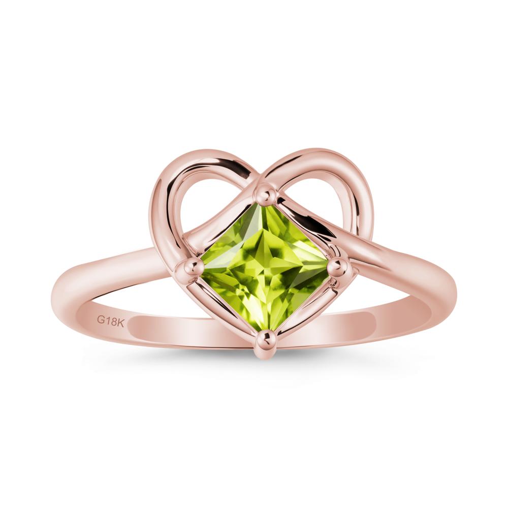 Delicate Square Peridot Ring with Heart Loop - LUO Jewelry #metal_18k rose gold