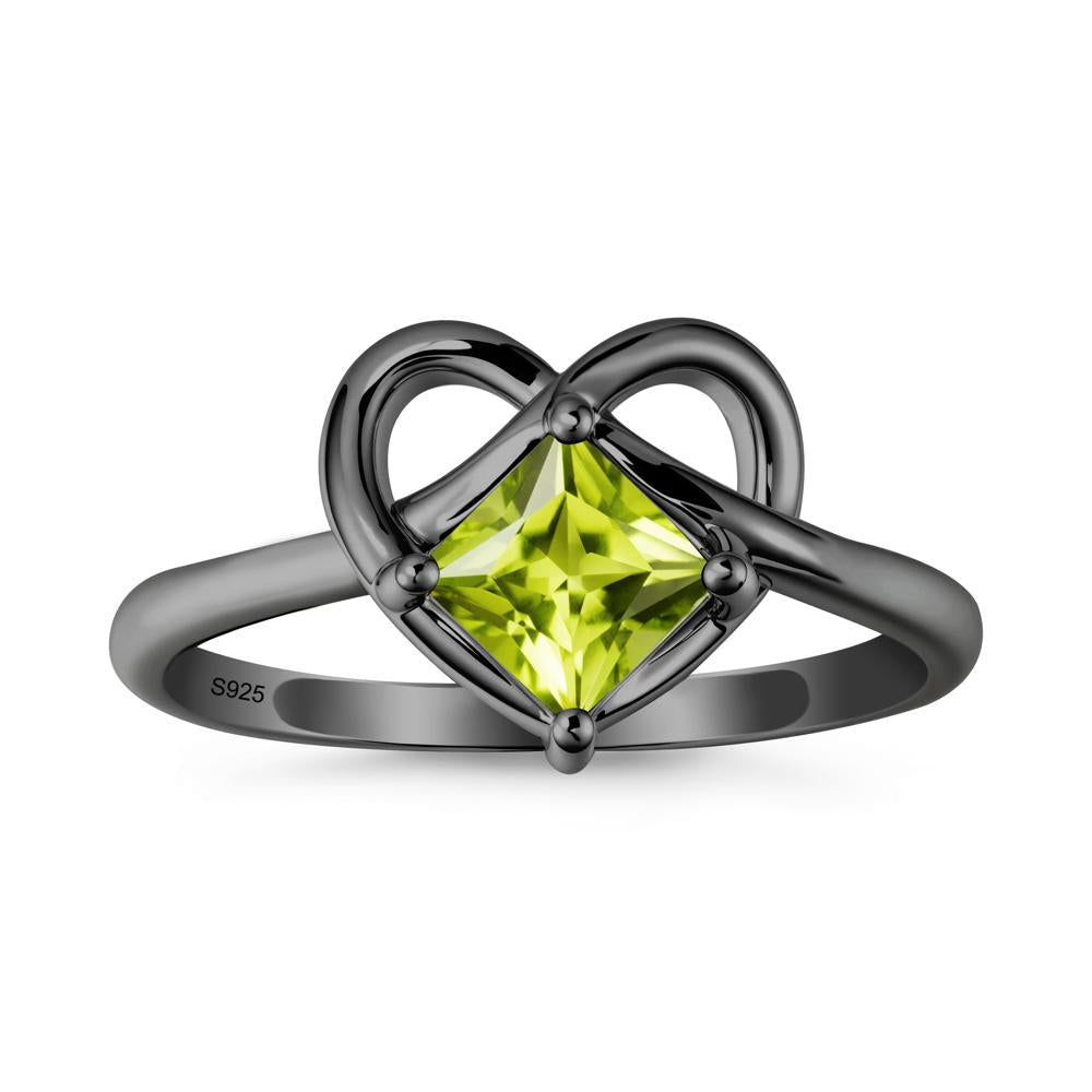 Delicate Square Peridot Ring with Heart Loop - LUO Jewelry #metal_black finish sterling silver