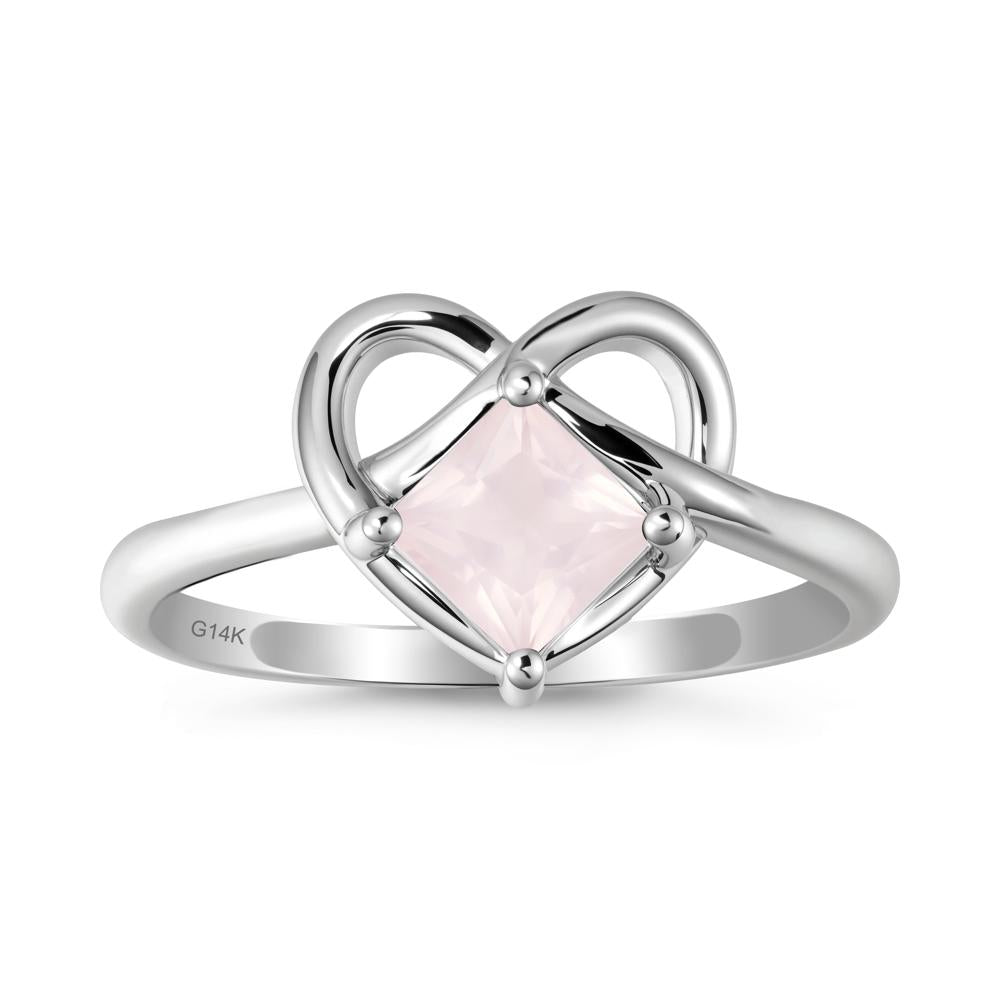 Delicate Square Rose Quartz Ring with Heart Loop - LUO Jewelry #metal_14k white gold