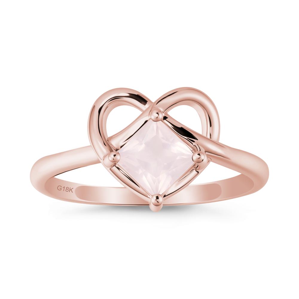 Delicate Square Rose Quartz Ring with Heart Loop - LUO Jewelry #metal_18k rose gold
