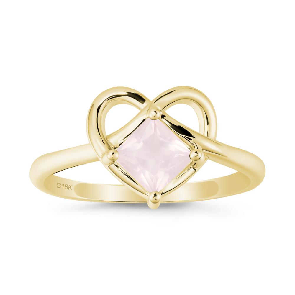 Delicate Square Rose Quartz Ring with Heart Loop - LUO Jewelry #metal_18k yellow gold