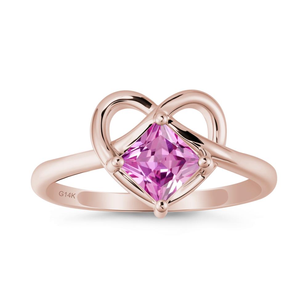 Delicate Square Pink Sapphire Ring with Heart Loop - LUO Jewelry #metal_14k rose gold