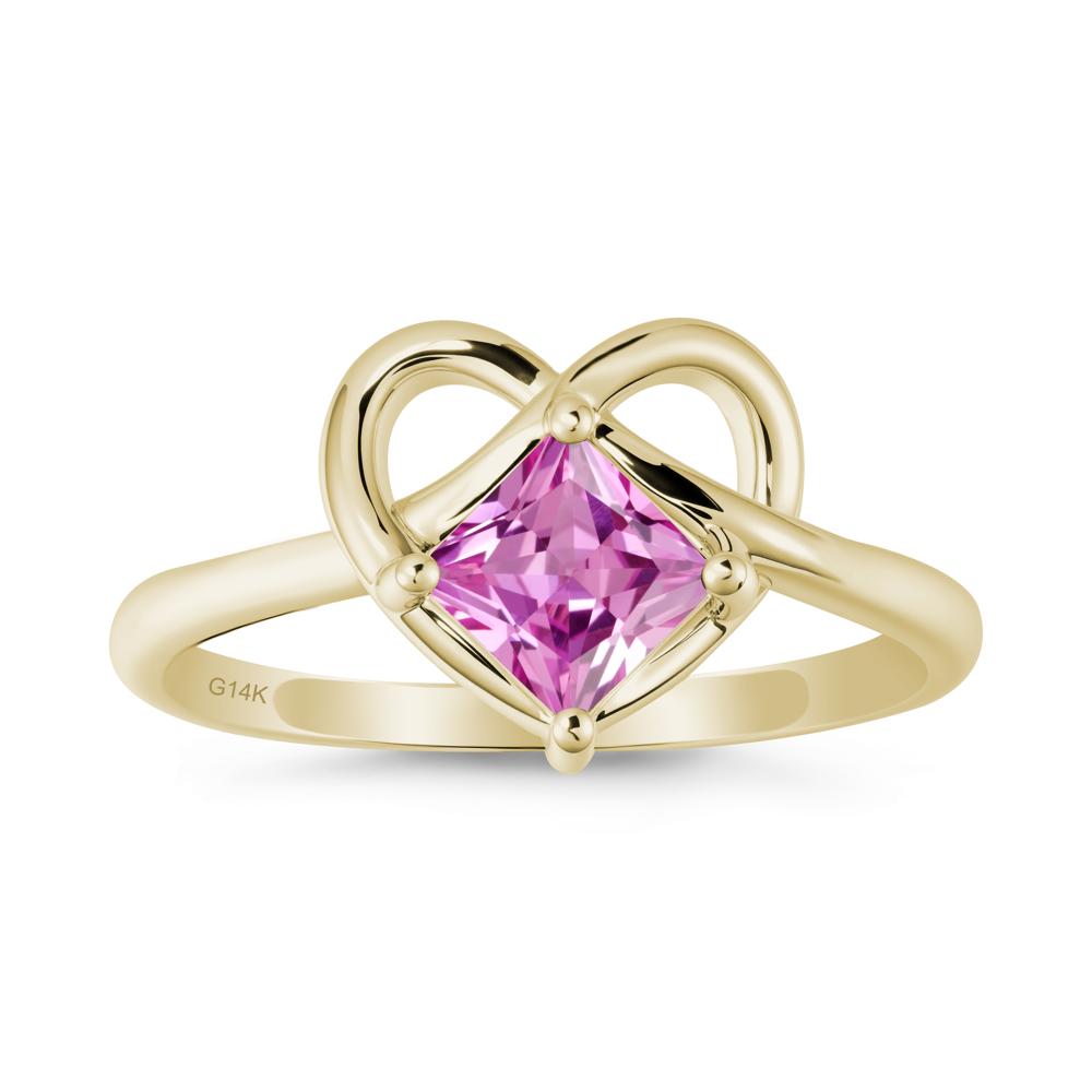 Delicate Square Pink Sapphire Ring with Heart Loop - LUO Jewelry #metal_14k yellow gold