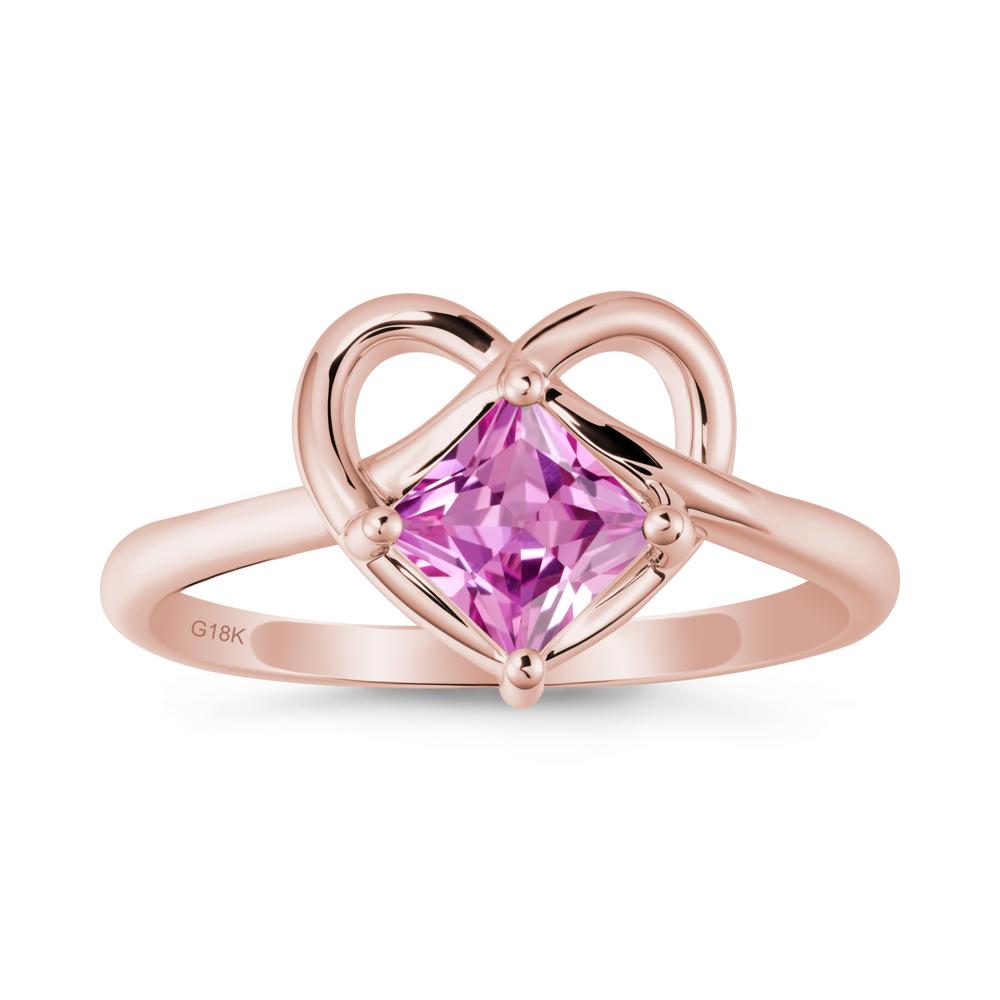 Delicate Square Pink Sapphire Ring with Heart Loop - LUO Jewelry #metal_18k rose gold